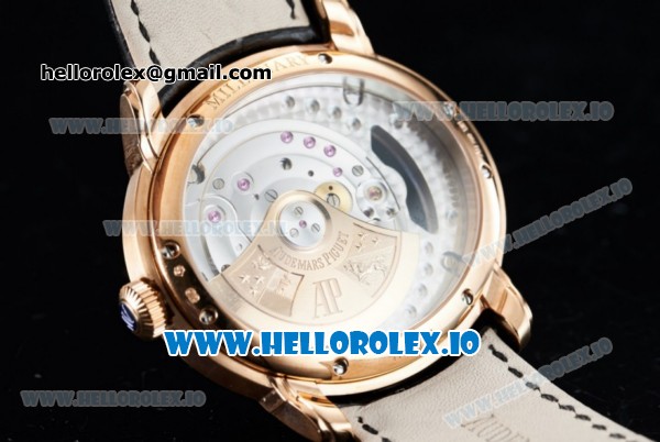 Audemars Piguet Millenary Miyota 9015 Automatic Rose Gold Case White Dial With Roman Numeral Markers Black Leather Strap - Click Image to Close